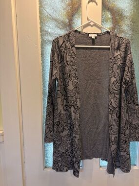JJill XS Women's Gray Paisley Open Front Cardigan Sweater